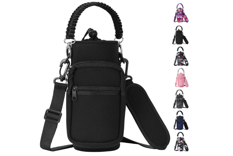 AceTreker 32/40/64/128 oz Neoprene Insulated Water Bottle Carrier Bag, Sling Bag Sleeve Pouch Holder with Strap & Paracord Handle and 2 Pocket for... 