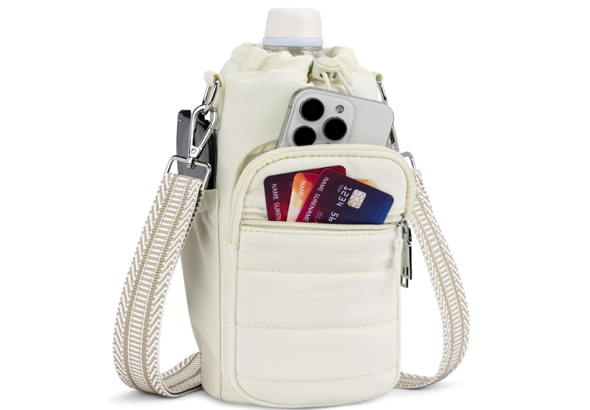 Lexiyat Water Bottle Bag 40 oz Crossbody Holder for Walking Hiking Insulated Carrier Purse with Adjustable Strap 