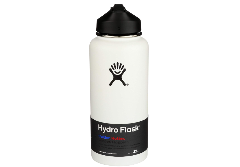 Hydro Flask Vacuum Insulated Stainless Steel Water Bottle Wide Mouth with Straw Lid (White, 32-Ounce) 