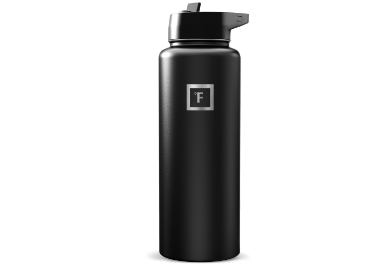 IRON °FLASK Camping & Hiking Hydration Flask with Straw, Wide Mouth Insulated Stainless Steel Sports Water Bottle - 40 oz Midnight Black