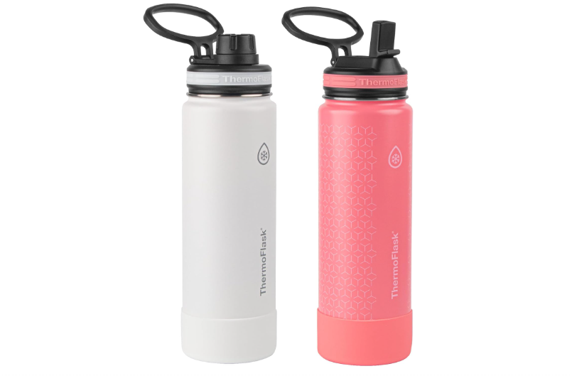 ThermoFlask Stainless Steel Water Bottles 2-Pack - Double-Wall Vacuum Insulated 24 oz BPA-Free Spout Lids - Keeps Drinks Cold 24 Hrs, Hot 12 Hrs - Leakproof...