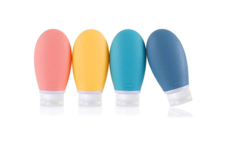 Silicone Travel Bottles, 4 Pack 3.4oz Leak Proof Liquid Squeezable Refillable Portable Accessories/Cosmetic Containers, BPA Free, Travel Size for Toiletries...