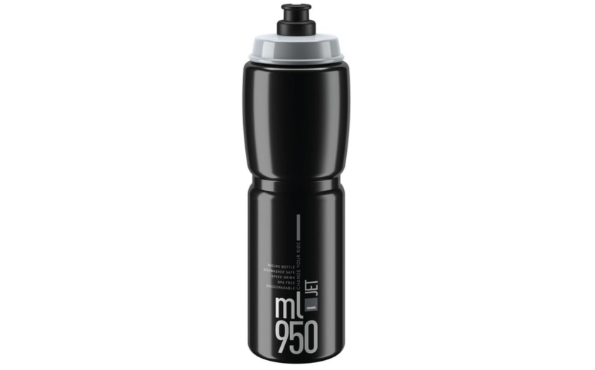 ELITE Jet Cycling Water Bottle – 950ml – Black with Grey Logo – High-Flow, Biodegradable, BPA-Free