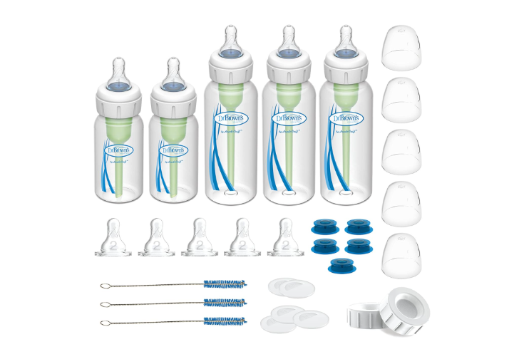 Dr. Brown's Specialty Feeding System Starter Kit, Narrow Baby Bottles, Infant-Paced Feeding Valve, Oral Feeding Solution for Infants with Cleft Lip, Tongue Tie, Lip Tie, 0m+