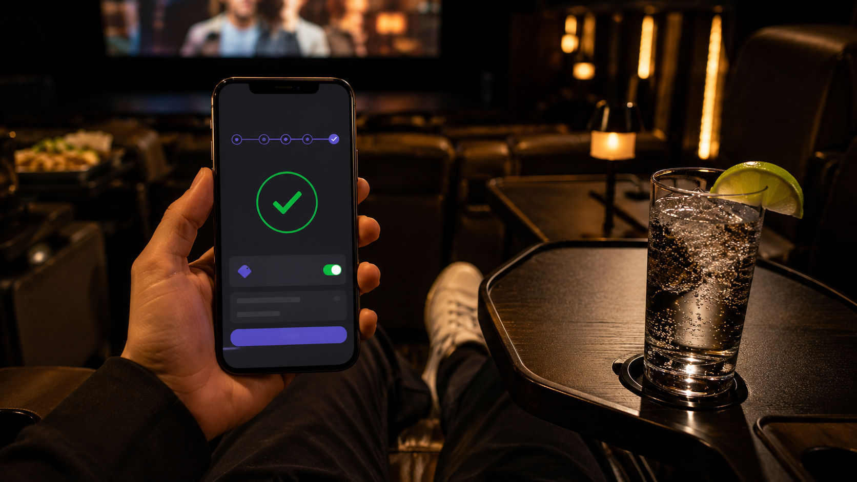 Applying a digital promo code for a movie theater ticket on a smartphone app.