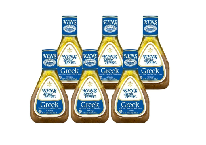 Ken’s Steakhouse Dressing, Greek Dressing with Feta Cheese & Black Olives, Gluten Free Dressing for Salads or Marinades 16 Fl Oz (Pack of 6)