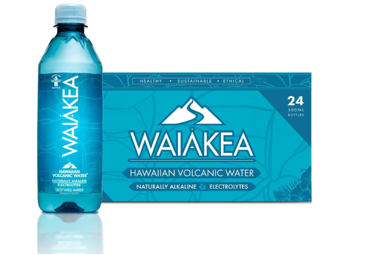 Waiakea Hawaiian Volcanic Water, Naturally Alkaline, 100% Oceanplast Recycled Bottle, 500ml - Pack of 24 