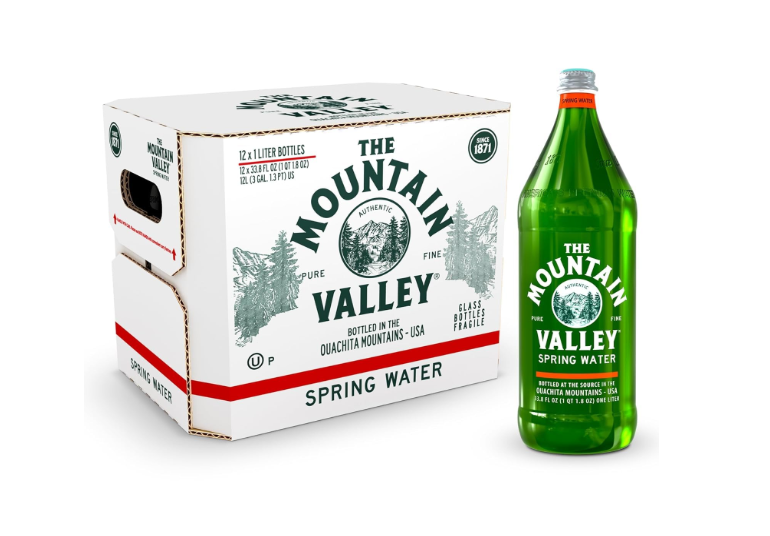Mountain Valley Water Spring Water 12 Pack, 1 LT | Still Drinking Water with Naturally Balanced Minerals for a Crisp Clean Taste - Glass Bottles 