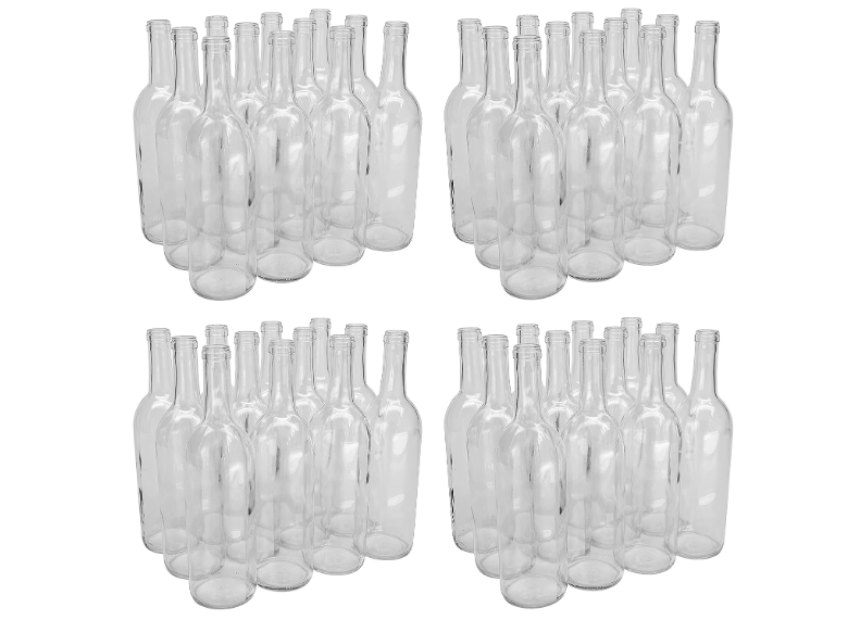 North Mountain Supply Glass Bordeaux Wine Bottles, 750ml, 48 bottles, Clear | 4 x 12 Pack, Home Brewing Wine Bottles, Alcoholic Drink Storage, Rounded Top,...