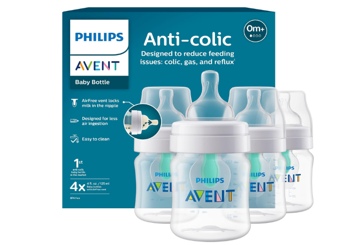 Philips Avent Anti-Colic Baby Bottle with AirFree Vent, Slow Flow, 4 oz | For Ages 0 Month+, Reduces Colic, Gas & Reflux, Flow 1 Nipple with Secure... 