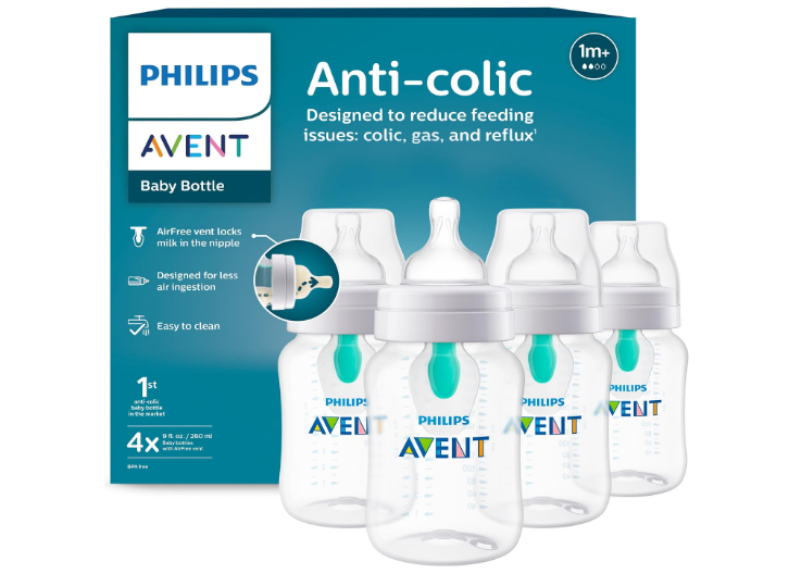 Philips Avent Anti-Colic Baby Bottle with AirFree Vent, Medium Flow, 9 oz | For Ages 1 Month+, Reduces Colic, Gas & Reflux, Flow 2 Nipple with Secure... 