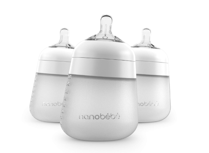 Nanobebe Flexy Silicone Baby Bottle, Anti-Colic, Natural Feel, Non-Collapsing Nipple, Non-Tip Stable Base, Easy to Clean, 3-Pack, White, 9oz 