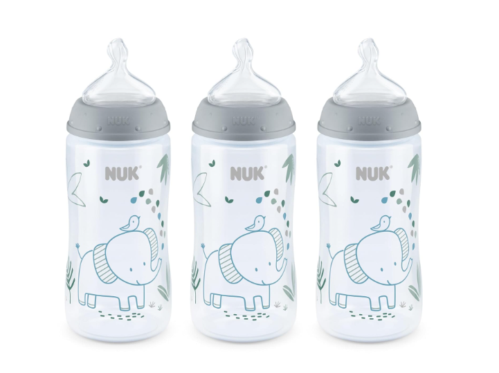 NUK Smooth Flow Anti Colic Baby Bottle, 10 oz, 3 Pack, Elephant
